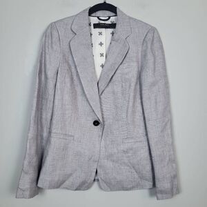 Zara Basic Womens 100% Linen Blazer Sz Small Grey One Button Career Preppy Twee